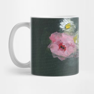 Pink Roses Daisies and Lavender in Glass Vase Mug